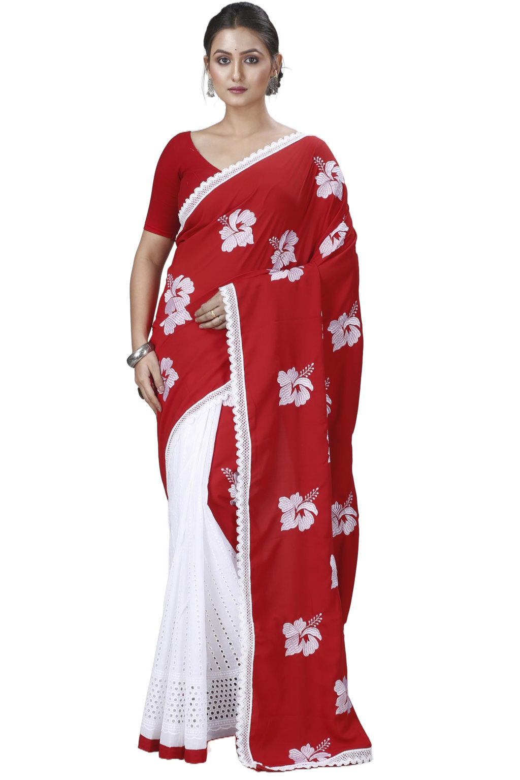 Red White Pure Cotton Teru Hand Loom Saree (1259)